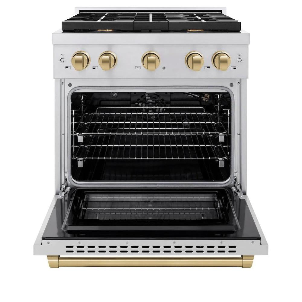 Autograph Edition 30 In. 4.2 Cu. Ft. Paramount Gas Range With 4 Burner Cooktop And Convection Gas Oven In Stainless Steel And Champagne Bronze Accents SGRZ30CB