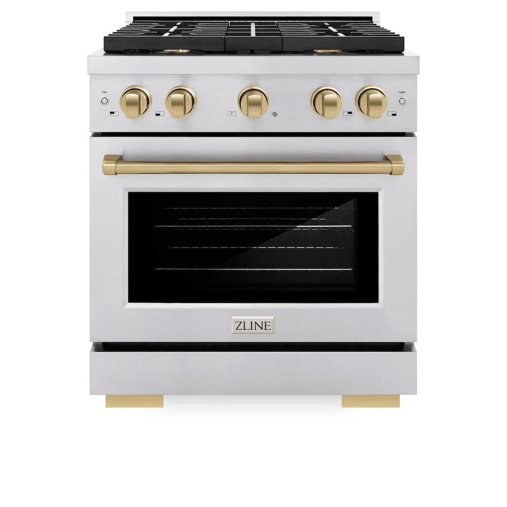 Autograph Edition 30 In. 4.2 Cu. Ft. Paramount Gas Range With 4 Burner Cooktop And Convection Gas Oven In Stainless Steel And Champagne Bronze Accents SGRZ30CB