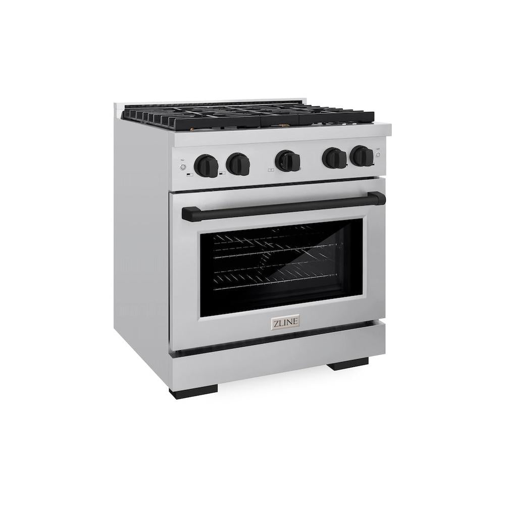AutographEdition 30 in. 4.2 cu. ft. 4 Burner Gas Range with Convection Gas Oven in Stainless Steel and Matte Black Accents SGRZ30MB