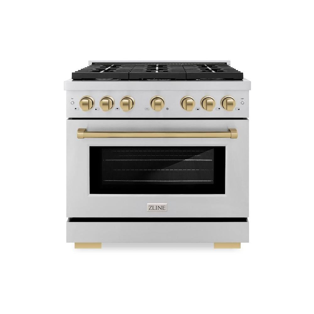 Autograph Edition 36 In. 5.2 Cu. Ft. Paramount Gas Range With 6 Burner Cooktop And Convection Gas Oven In Stainless Steel And Champagne Bronze Accents SGRZ36CB