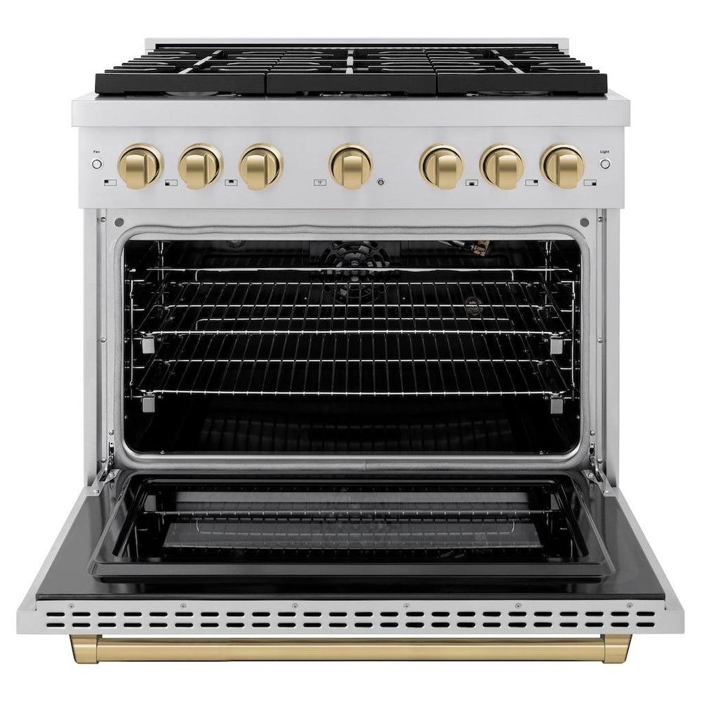 Autograph Edition 36 In. 5.2 Cu. Ft. Paramount Gas Range With 6 Burner Cooktop And Convection Gas Oven In Stainless Steel And Champagne Bronze Accents SGRZ36CB