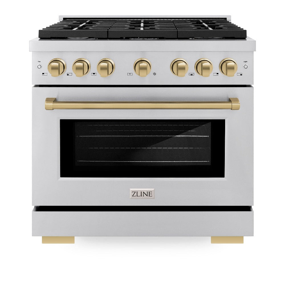 Autograph Edition 36 In. 5.2 Cu. Ft. Paramount Gas Range With 6 Burner Cooktop And Convection Gas Oven In Stainless Steel And Champagne Bronze Accents SGRZ36CB