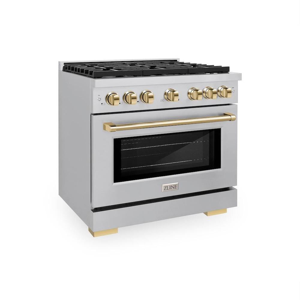 AutographEdition 36 in. 5.2 cu. ft. 6 Burner Gas Range with Convection Gas Oven in Stainless Steel and Polished Gold Accents SGRZ36G