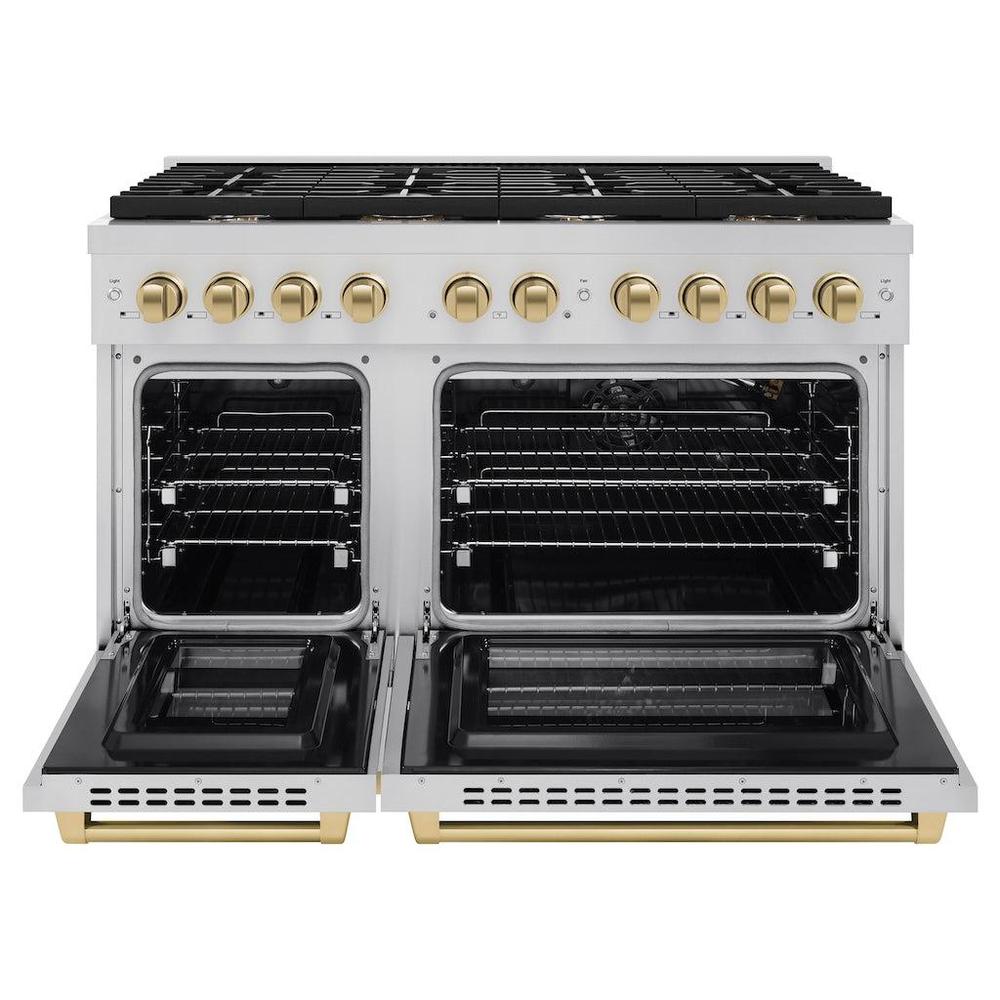 Autograph Edition 48 In. 6.7 Cu. Ft. Paramount Double Oven Gas Range With 8 Burner Cooktop In Stainless Steel And Champagne Bronze Accents SGRZ48CB