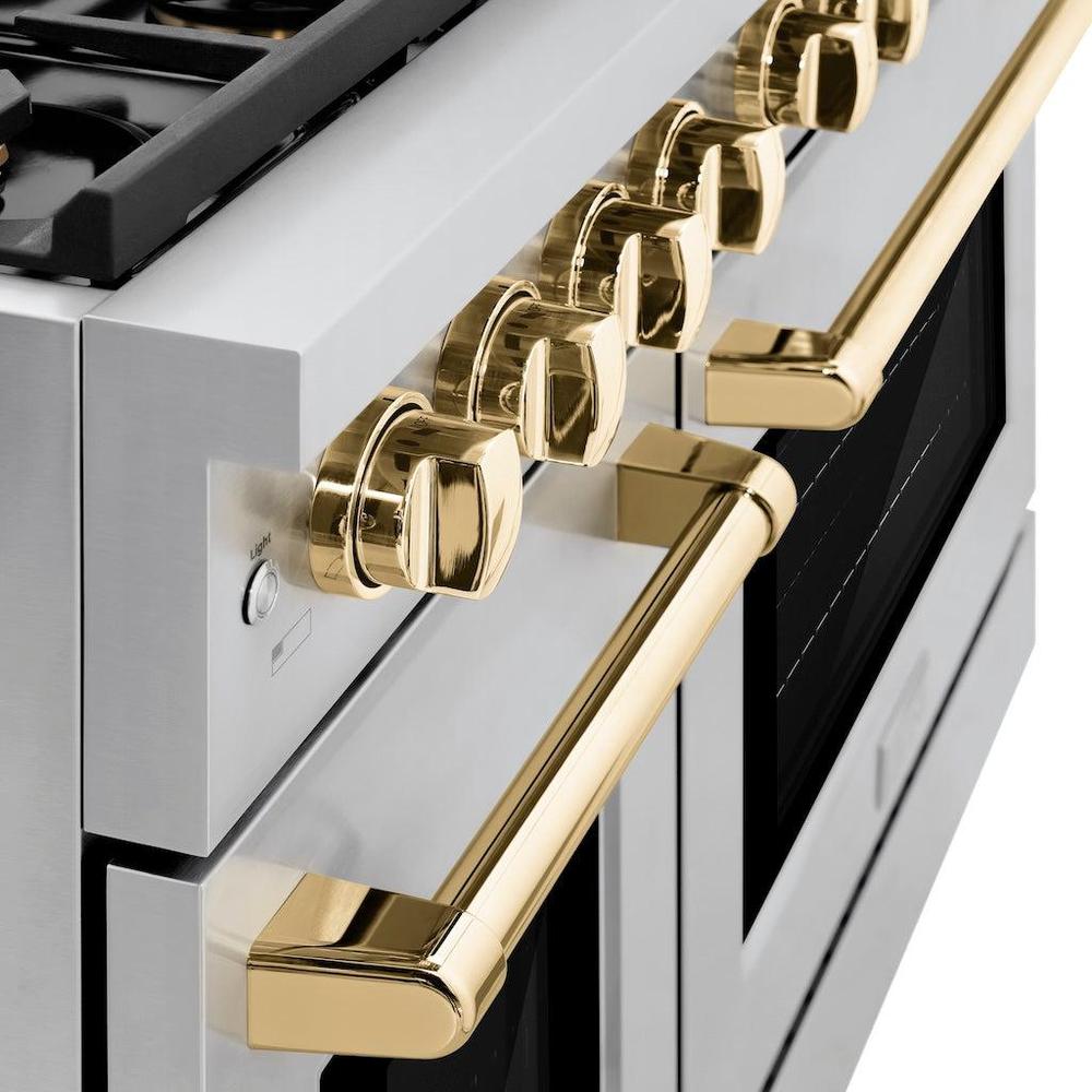 Autograph Edition 48 In. 6.7 Cu. Ft. Paramount Double Oven Gas Range With 8 Burner Cooktop In Stainless Steel And Polished Gold Accents SGRZ48G