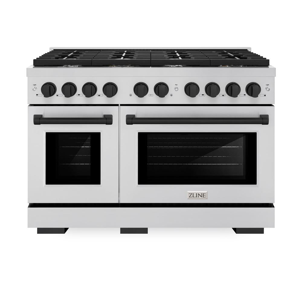 Autograph Edition 48 In. 6.7 Cu. Ft. Paramount Double Oven Gas Range With 8 Burner Cooktop In Stainless Steel And Matte Black Accents SGRZ48MB