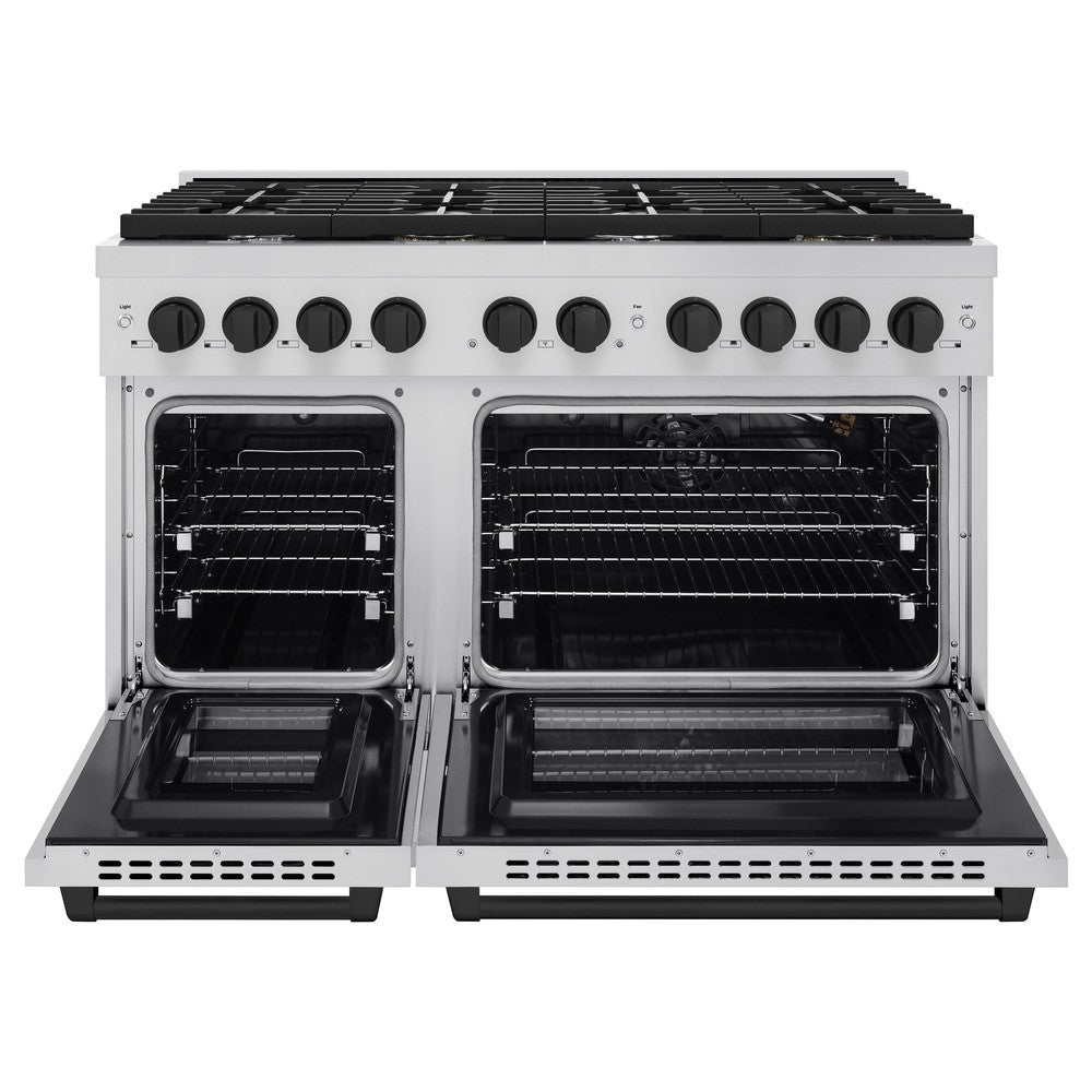 Autograph Edition 48 In. 6.7 Cu. Ft. Paramount Double Oven Gas Range With 8 Burner Cooktop In Stainless Steel And Matte Black Accents SGRZ48MB