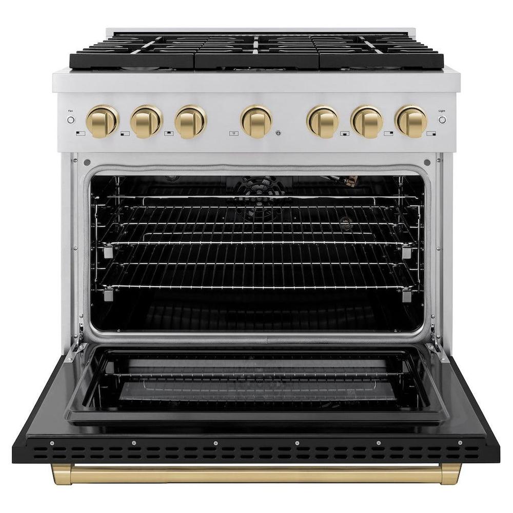 Autograph Edition 36 In. 5.2 Cu. Ft. Paramount Gas Range With 6 Burner Cooktop And Convection Gas Oven In Stainless Steel With Black Matte Door And Champagne Bronze Accents SGRZBLM36CB