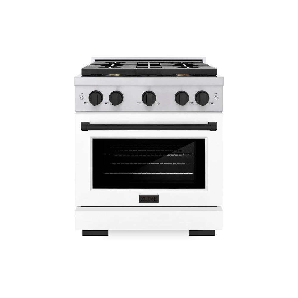 Autograph Edition 30 In. 4.2 Cu. Ft. Paramount Gas Range With 4 Burner Cooktop And Convection Gas Oven In Stainless Steel With White Matte Door And Matte Black Accents SGRZWM30MB