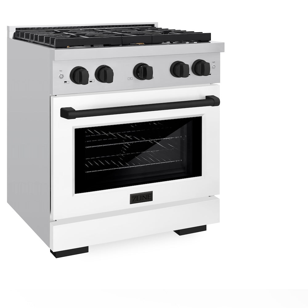 Autograph Edition 30 In. 4.2 Cu. Ft. Paramount Gas Range With 4 Burner Cooktop And Convection Gas Oven In Stainless Steel With White Matte Door And Matte Black Accents SGRZWM30MB