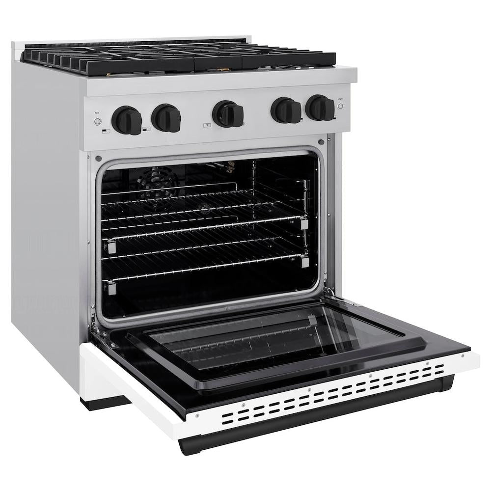 Autograph Edition 30 In. 4.2 Cu. Ft. Paramount Gas Range With 4 Burner Cooktop And Convection Gas Oven In Stainless Steel With White Matte Door And Matte Black Accents SGRZWM30MB