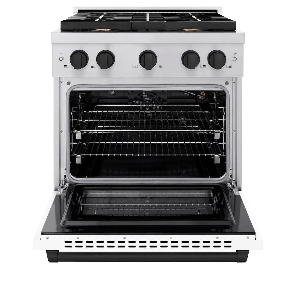 Autograph Edition 30 In. 4.2 Cu. Ft. Paramount Gas Range With 4 Burner Cooktop And Convection Gas Oven In Stainless Steel With White Matte Door And Matte Black Accents SGRZWM30MB