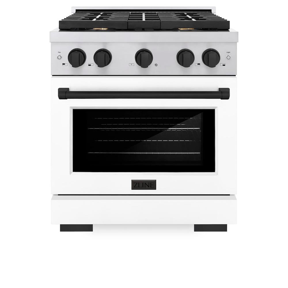 Autograph Edition 30 In. 4.2 Cu. Ft. Paramount Gas Range With 4 Burner Cooktop And Convection Gas Oven In Stainless Steel With White Matte Door And Matte Black Accents SGRZWM30MB