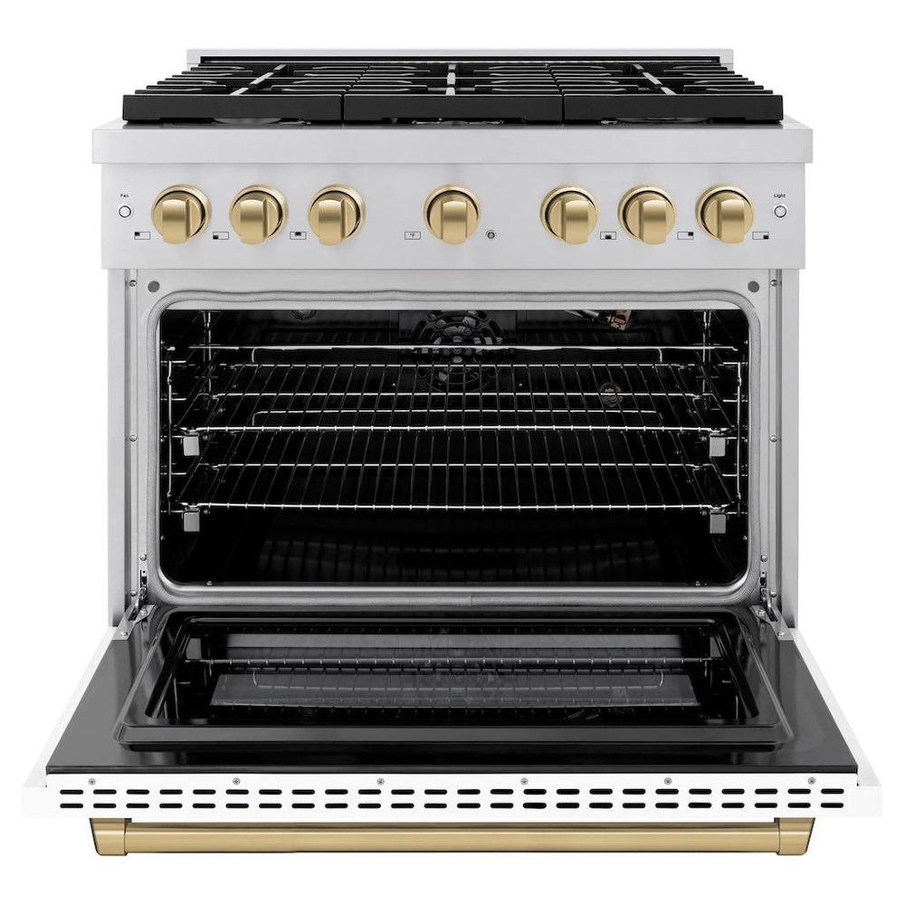 Autograph Edition 36 In. 5.2 Cu. Ft. Paramount Gas Range With 6 Burner Cooktop And Convection Gas Oven In Stainless Steel With White Matte Door And Champagne Bronze Accents SGRZWM36CB