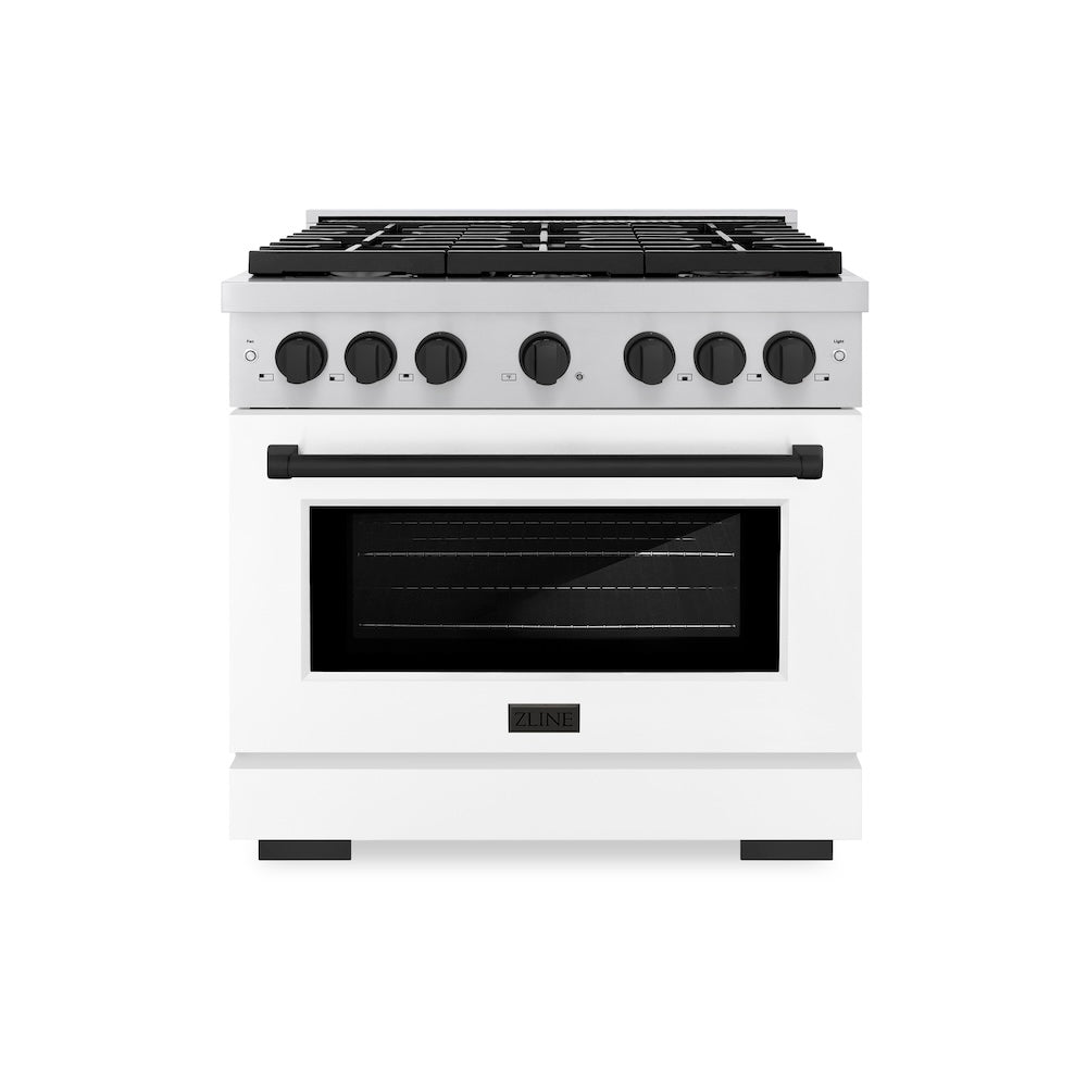 Autograph Edition 36 In. 5.2 Cu. Ft. Paramount Gas Range With 6 Burner Cooktop And Convection Gas Oven In Stainless Steel With White Matte Door And Matte Black Accents SGRZWM36MB