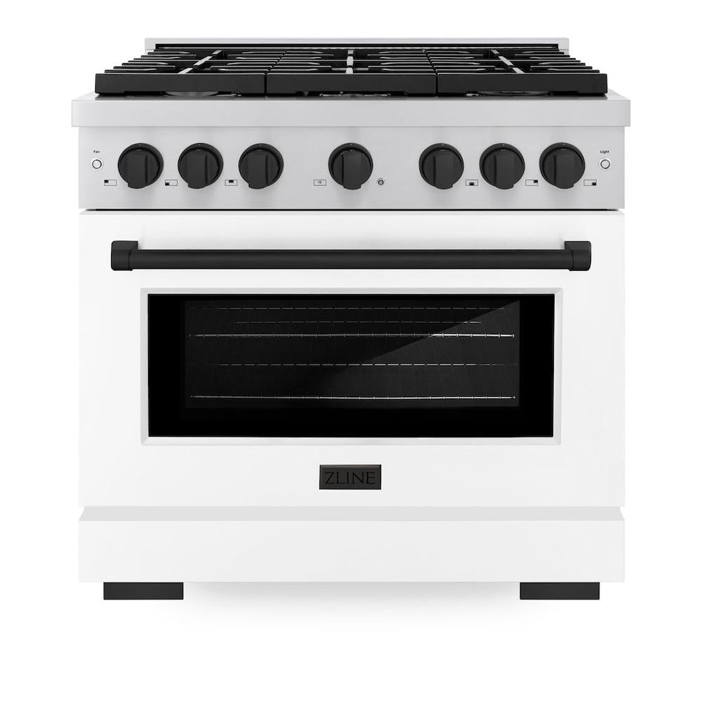 Autograph Edition 36 In. 5.2 Cu. Ft. Paramount Gas Range With 6 Burner Cooktop And Convection Gas Oven In Stainless Steel With White Matte Door And Matte Black Accents SGRZWM36MB