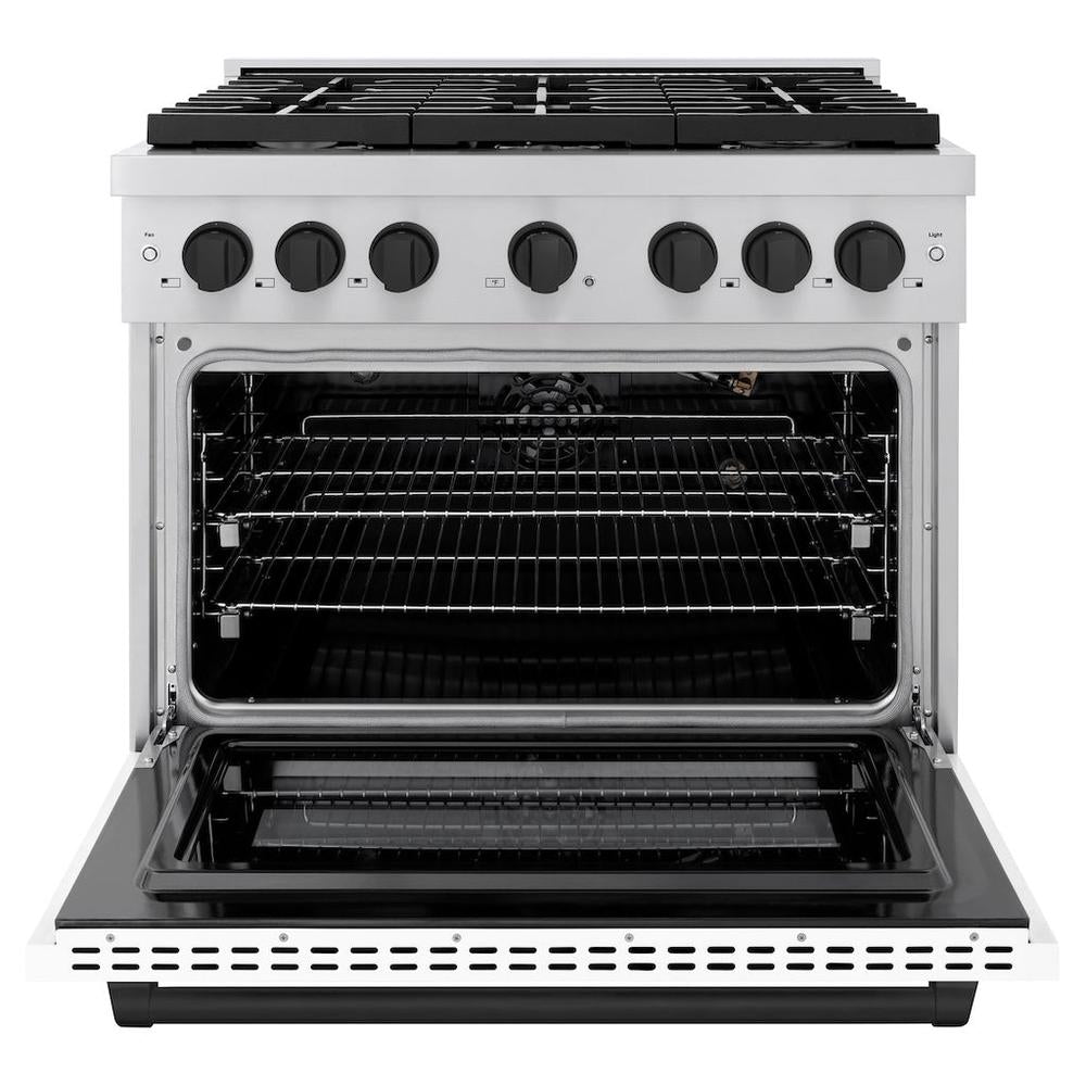 Autograph Edition 36 In. 5.2 Cu. Ft. Paramount Gas Range With 6 Burner Cooktop And Convection Gas Oven In Stainless Steel With White Matte Door And Matte Black Accents SGRZWM36MB