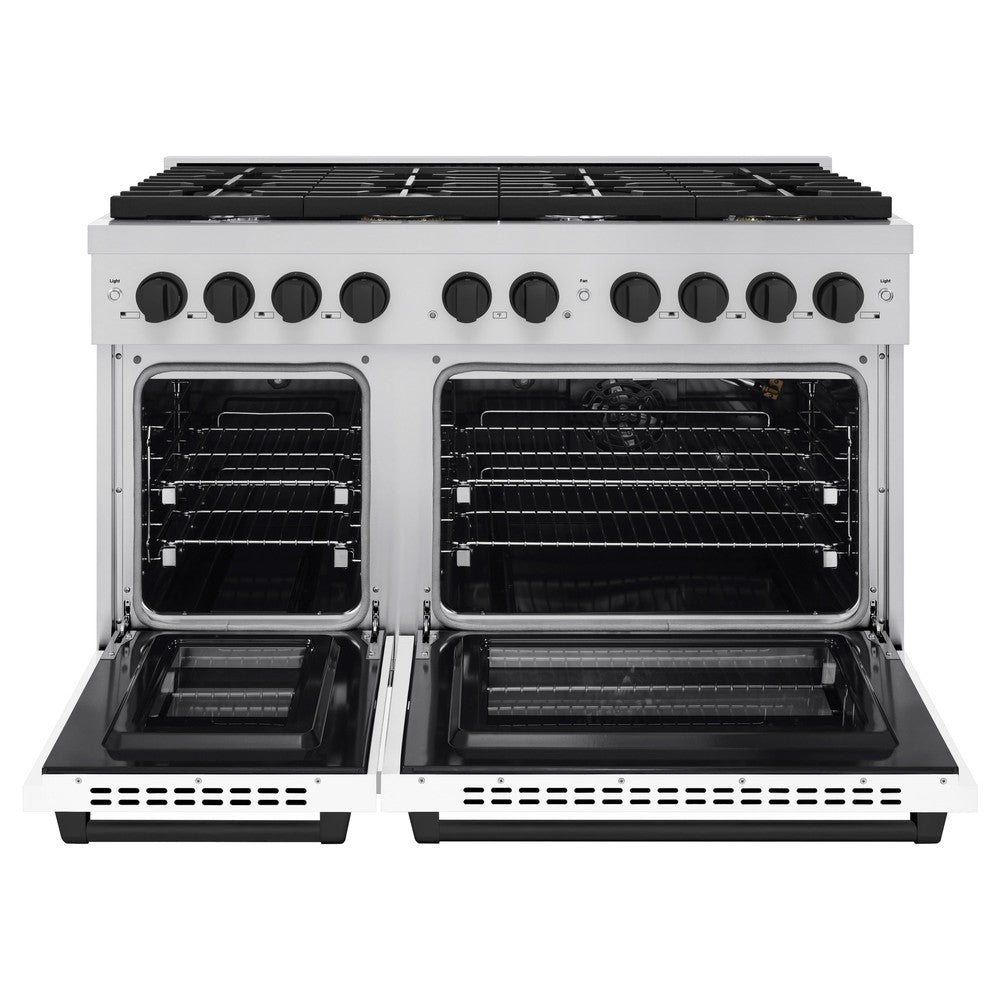 Autograph Edition 48 In. 6.7 Cu. Ft. Paramount Double Oven Gas Range With 8 Burner Cooktop In Stainless Steel With White Matte Doors And Matte Black Accents SGRZWM48MB