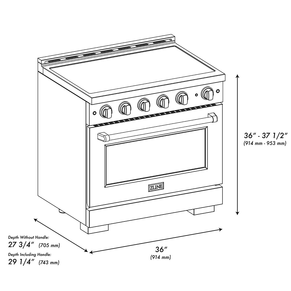 36 In. 5.2 Cu. Ft. Paramount Induction Range With 5 Element Cooktop And Electric Convection Oven In Black Stainless Steel SINRB36