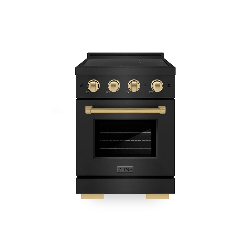 Autograph Edition 24 In. 3.2 Cu. Ft. Paramount Induction Range With 3 Element Cooktop And Electric Convection Oven In Black Stainless Steel With Champagne Bronze Accents SINRBZ24CB