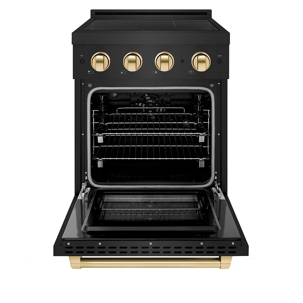 Autograph Edition 24 In. 3.2 Cu. Ft. Paramount Induction Range With 3 Element Cooktop And Electric Convection Oven In Black Stainless Steel With Polished Gold Accents SINRBZ24G