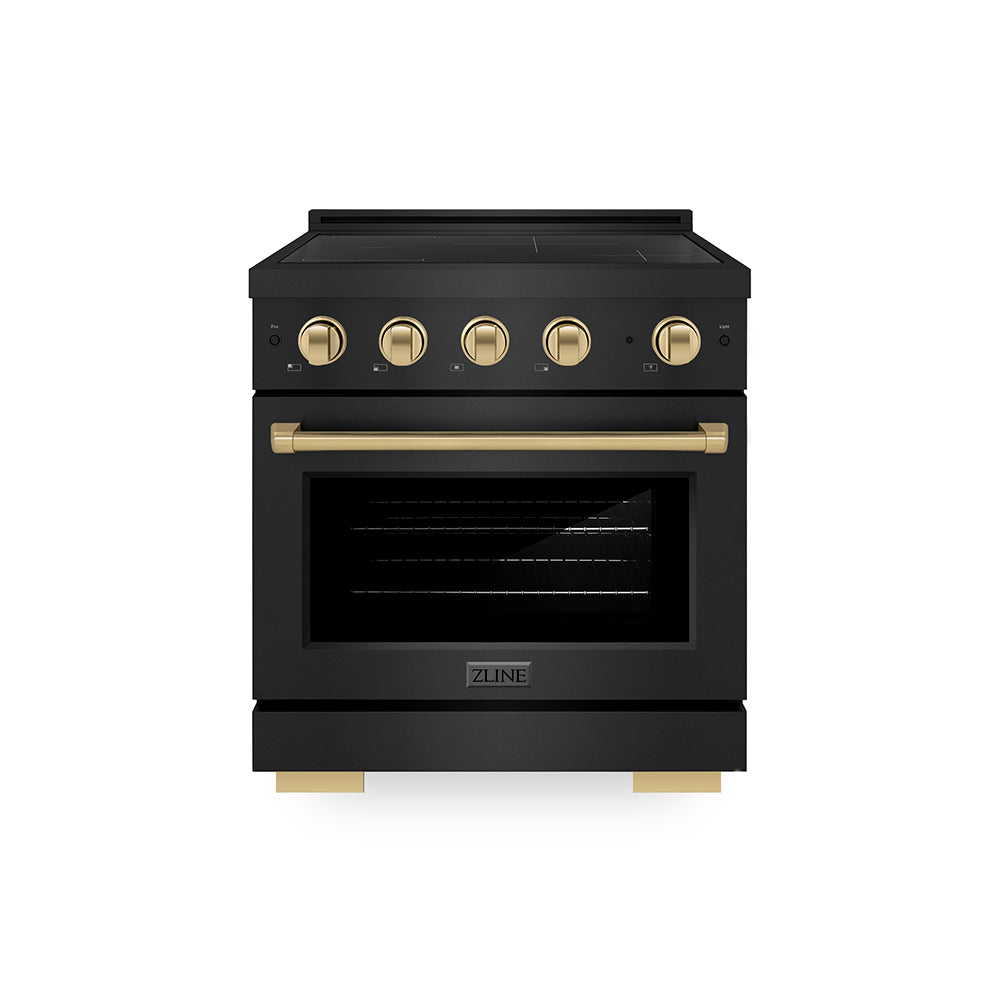 Autograph Edition 30 In. 4.2 Cu. Ft. Paramount Induction Range With 4 Element Cooktop And Electric Convection Oven In Black Stainless Steel With Champagne Bronze Accents SINRBZ30CB