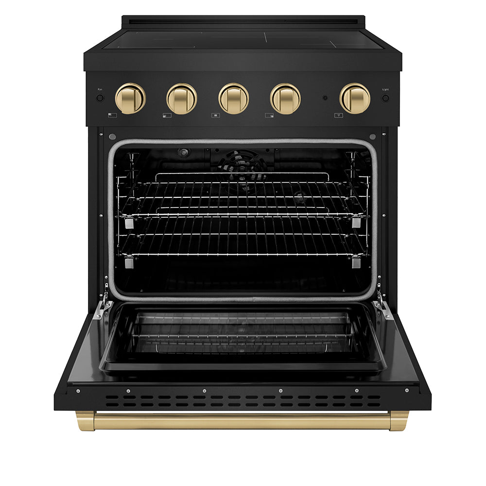 Autograph Edition 30 In. 4.2 Cu. Ft. Paramount Induction Range With 4 Element Cooktop And Electric Convection Oven In Black Stainless Steel With Champagne Bronze Accents SINRBZ30CB
