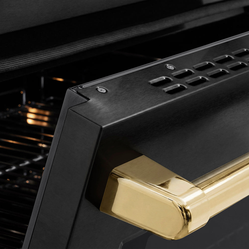 Autograph Edition 30 In. 4.2 Cu. Ft. Paramount Induction Range With 4 Element Cooktop And Electric Convection Oven In Black Stainless Steel With Polished Gold Accents SINRBZ30G