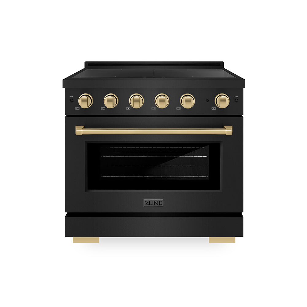 Autograph Edition 36 In. 5.2 Cu. Ft. Paramount Induction Range With 5 Element Cooktop And Electric Convection Oven In Black Stainless Steel With Champagne Bronze Accents SINRBZ36CB