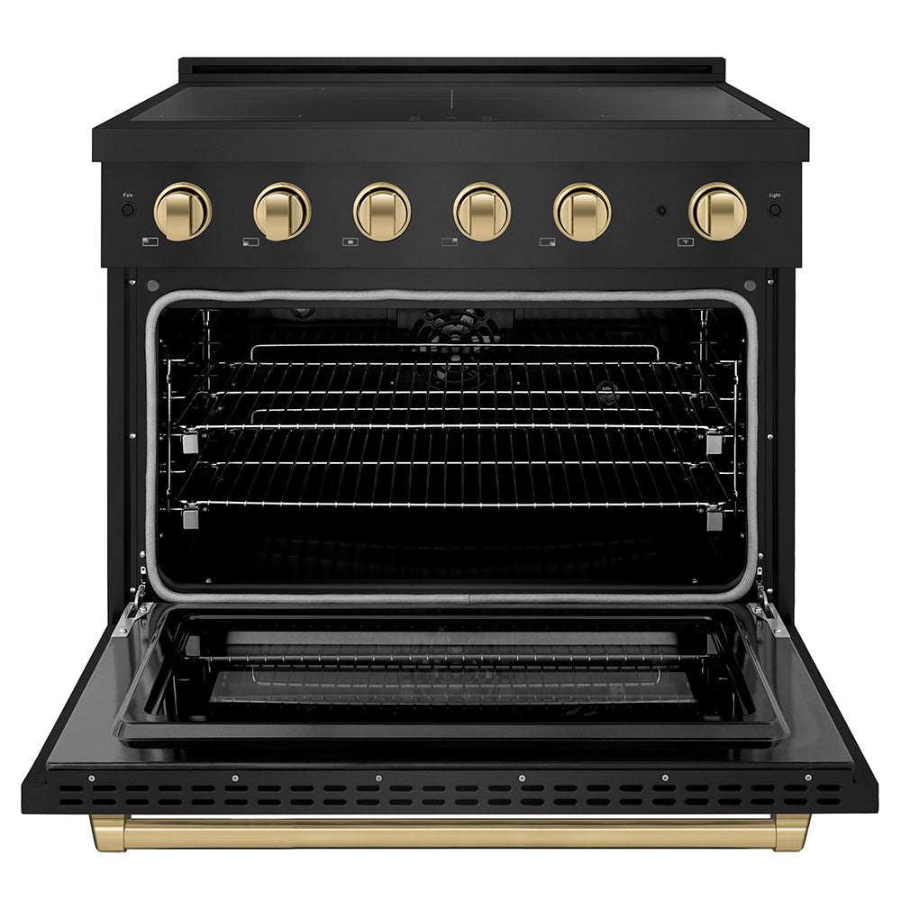 Autograph Edition 36 In. 5.2 Cu. Ft. Paramount Induction Range With 5 Element Cooktop And Electric Convection Oven In Black Stainless Steel With Champagne Bronze Accents SINRBZ36CB