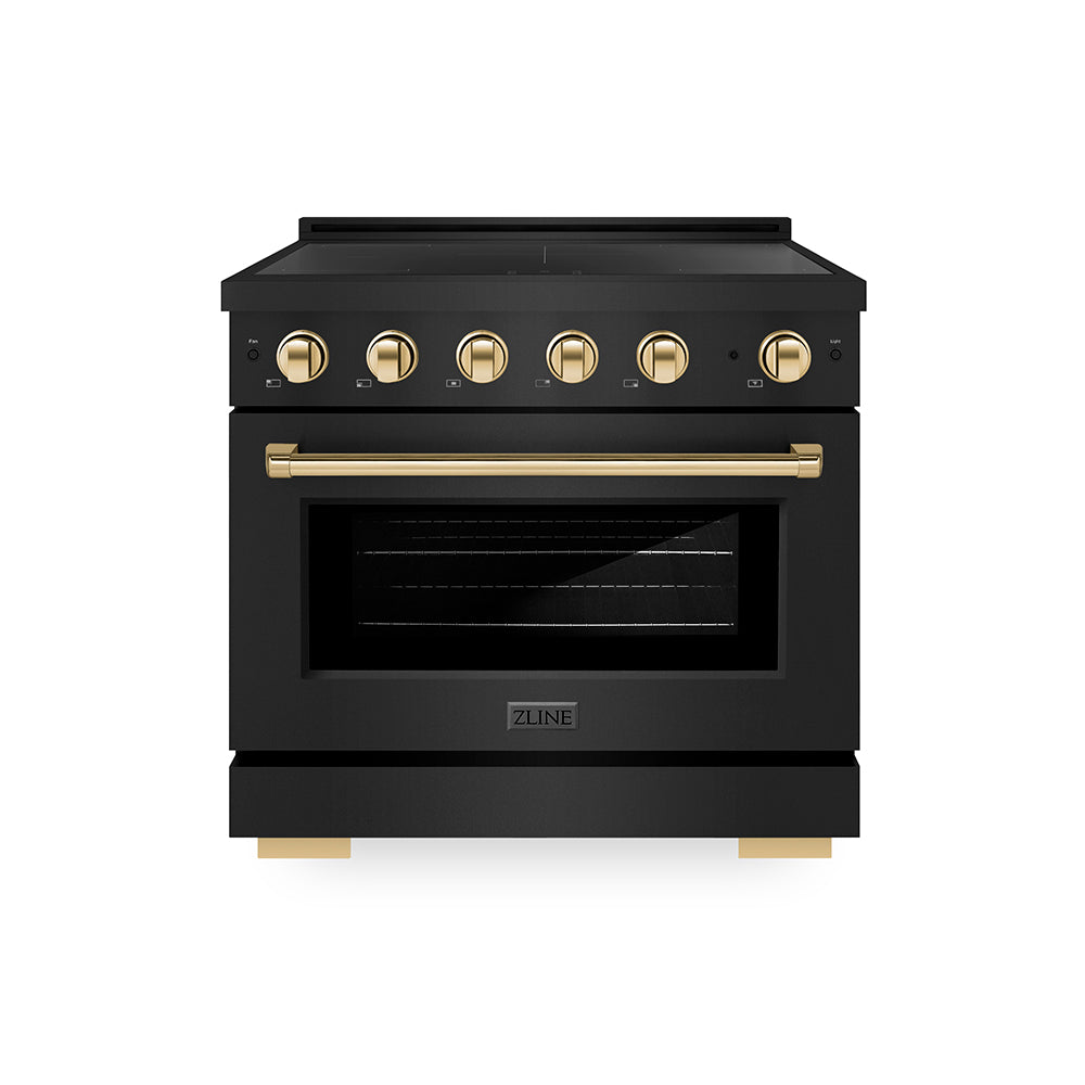 Autograph Edition 36 In. 5.2 Cu. Ft. Paramount Induction Range With 5 Element Cooktop And Electric Convection Oven In Black Stainless Steel With Polished Gold Accents SINRBZ36G
