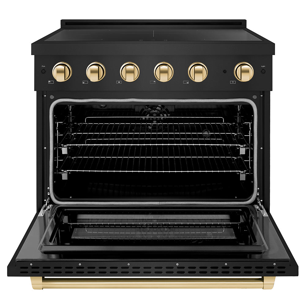 Autograph Edition 36 In. 5.2 Cu. Ft. Paramount Induction Range With 5 Element Cooktop And Electric Convection Oven In Black Stainless Steel With Polished Gold Accents SINRBZ36G