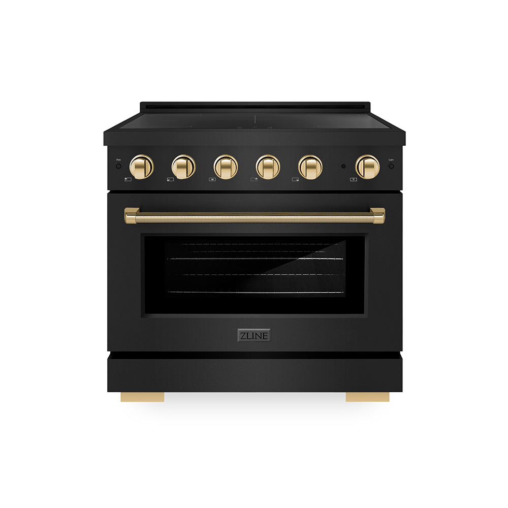 Autograph Edition 36 In. 5.2 Cu. Ft. Paramount Induction Range With 5 Element Cooktop And Electric Convection Oven In Black Stainless Steel With Polished Gold Helix Handle And Knob Accents SI