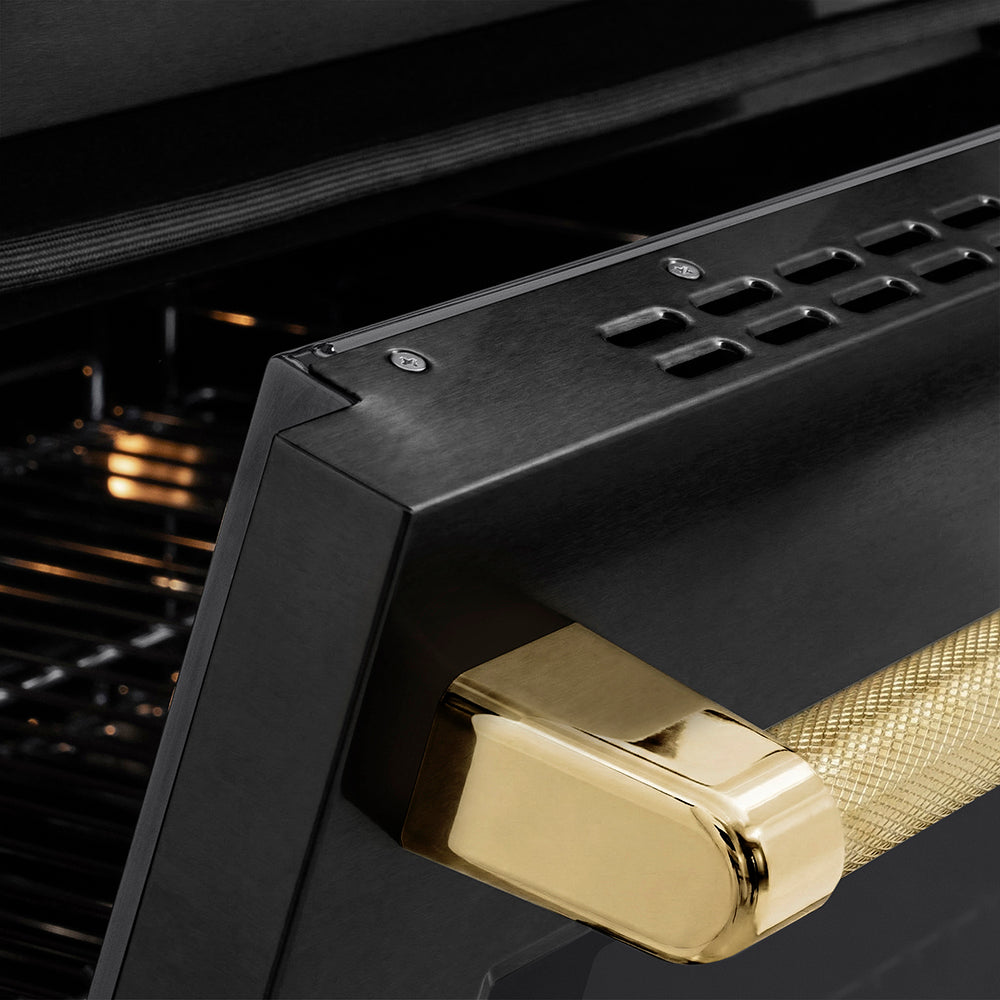 Autograph Edition 36 In. 5.2 Cu. Ft. Paramount Induction Range With 5 Element Cooktop And Electric Convection Oven In Black Stainless Steel With Polished Gold Helix Handle And Knob Accents SINRBZ36KG