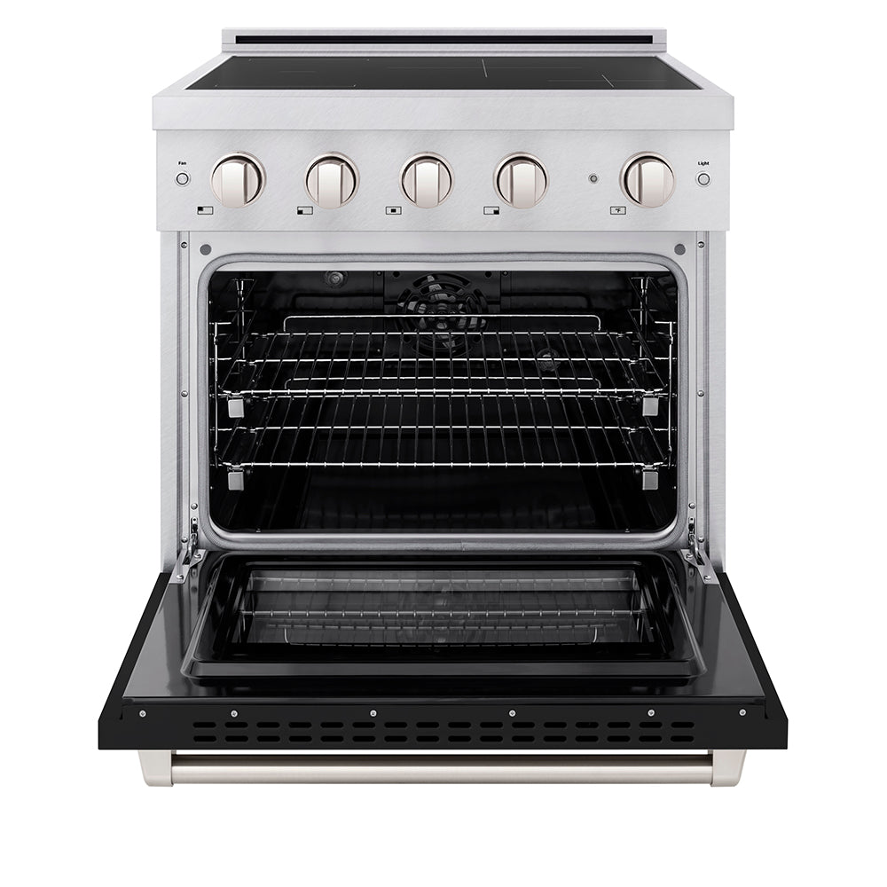 30 In. 4.2 Cu. Ft. Paramount Induction Range With 4 Element Cooktop And Electric Convection Oven In Satin Stainless Steel With Black Matte Door SINRSBLM30