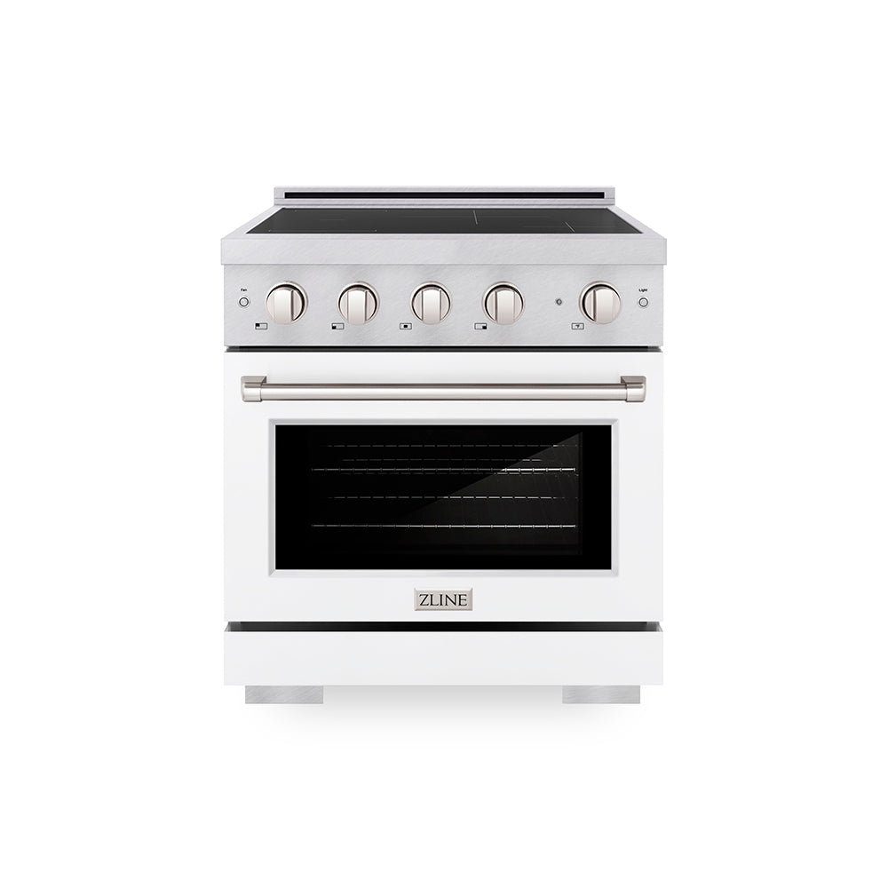 30 In. 4.2 Cu. Ft. Paramount Induction Range With 4 Element Cooktop And Electric Convection Oven In Satin Stainless Steel With White Matte Door SINRSWM30