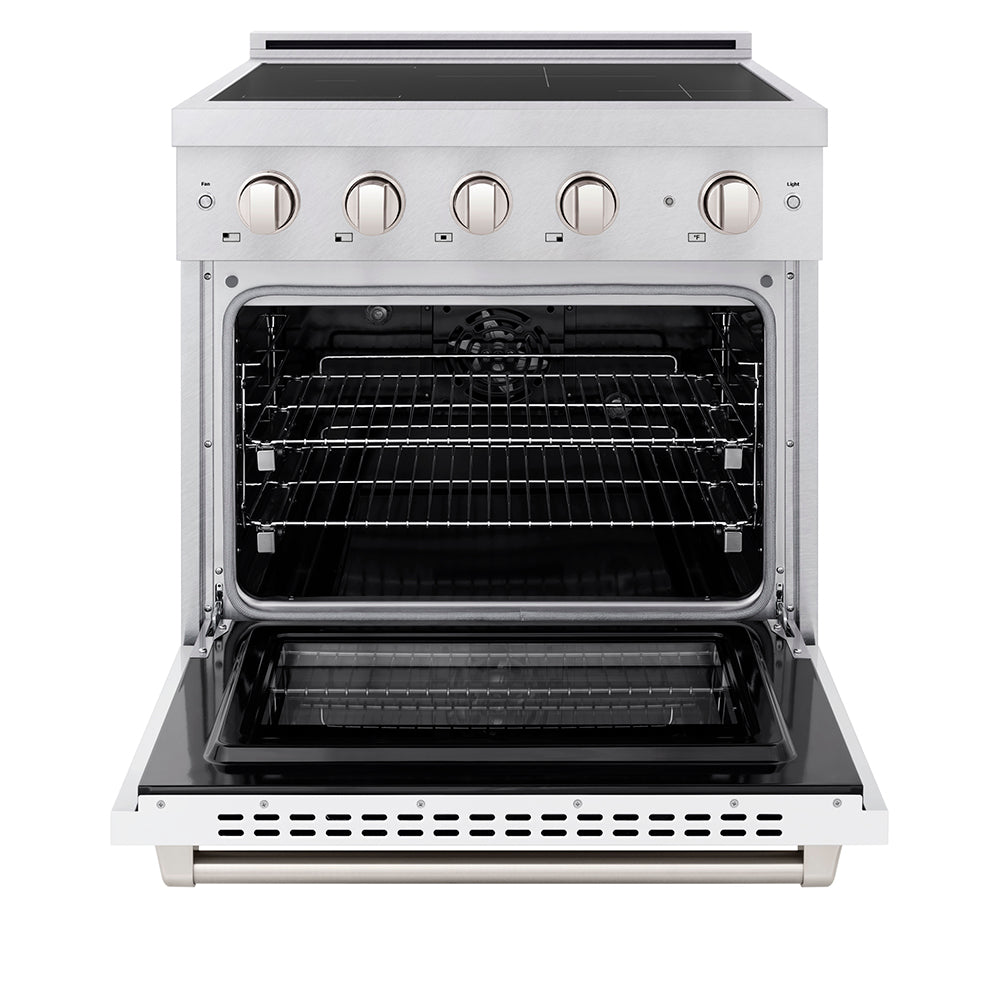 30 In. 4.2 Cu. Ft. Paramount Induction Range With 4 Element Cooktop And Electric Convection Oven In Satin Stainless Steel With White Matte Door SINRSWM30