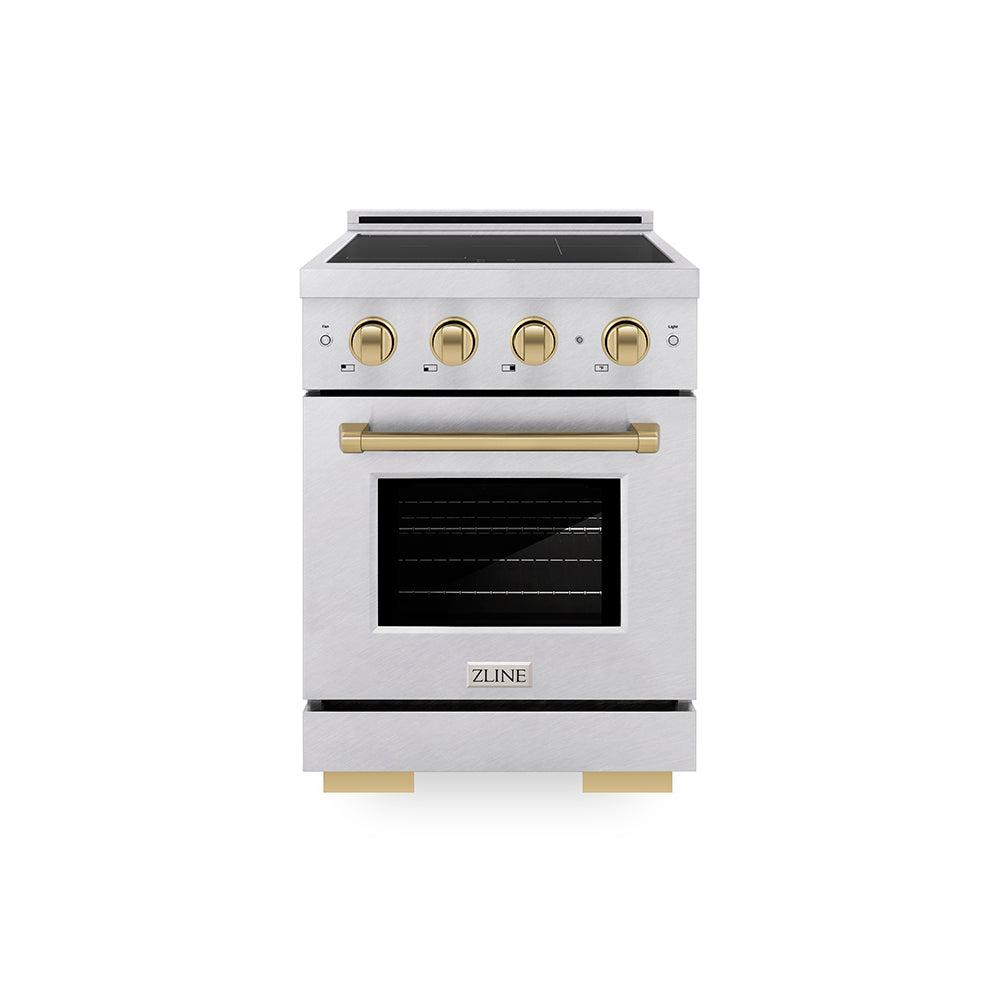 Autograph Edition 24 In. 3.2 Cu. Ft. Paramount Induction Range With 3 Element Cooktop And Electric Convection Oven In Satin Stainless Steel With Champagne Bronze Accents SINRSZ24CB