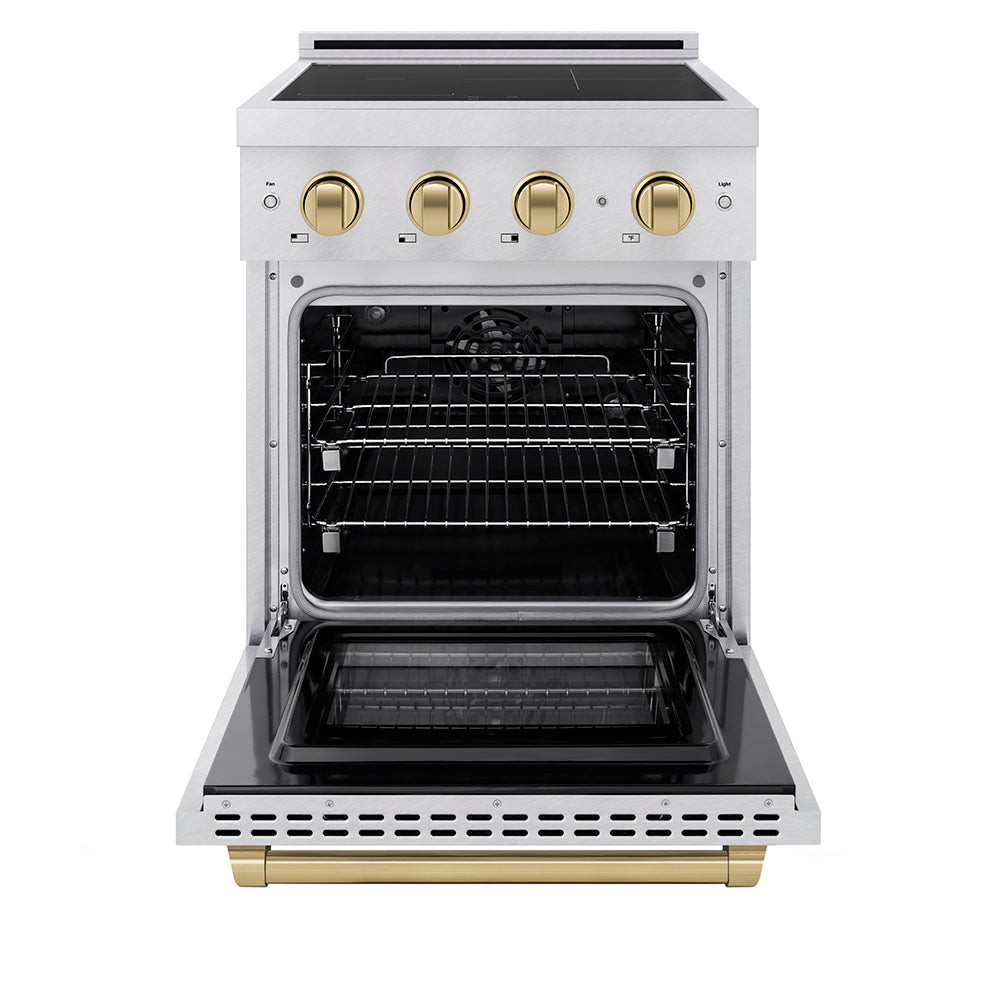 Autograph Edition 24 In. 3.2 Cu. Ft. Paramount Induction Range With 3 Element Cooktop And Electric Convection Oven In Satin Stainless Steel With Champagne Bronze Accents SINRSZ24CB