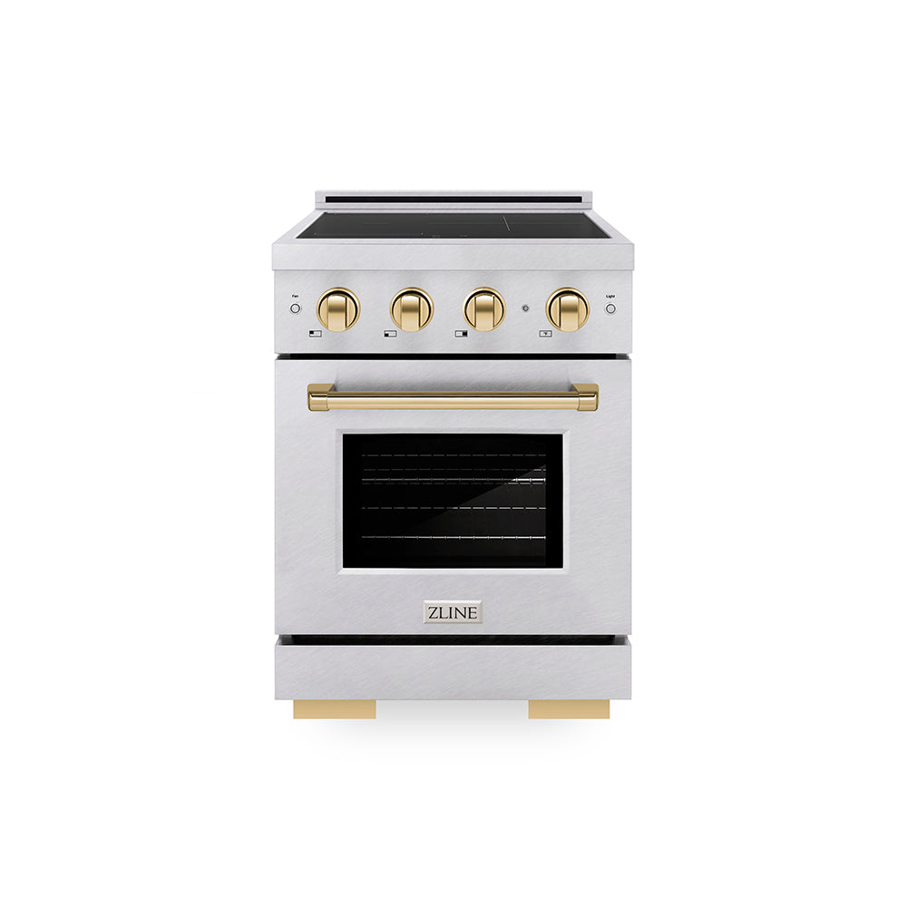 Autograph Edition 24 In. 3.2 Cu. Ft. Paramount Induction Range With 3 Element Cooktop And Electric Convection Oven In Satin Stainless Steel With Polished Gold Accents SINRSZ24G