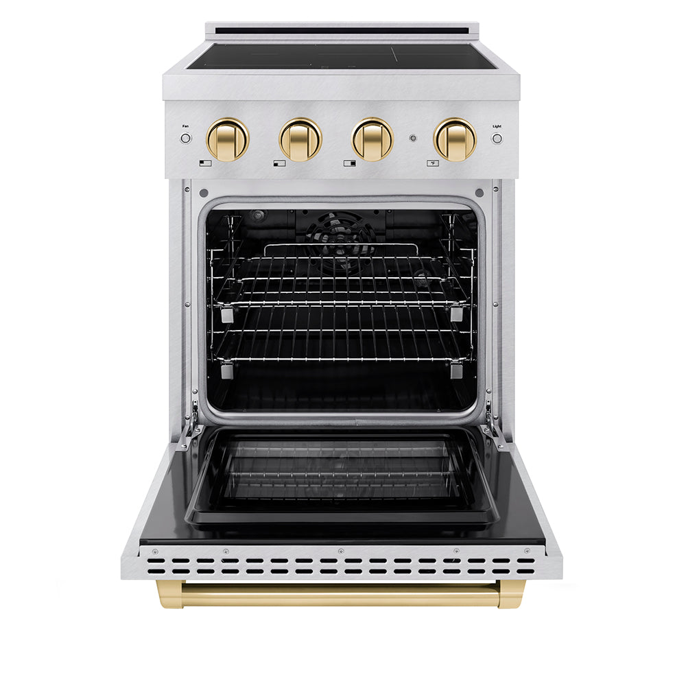Autograph Edition 24 In. 3.2 Cu. Ft. Paramount Induction Range With 3 Element Cooktop And Electric Convection Oven In Satin Stainless Steel With Polished Gold Accents SINRSZ24G
