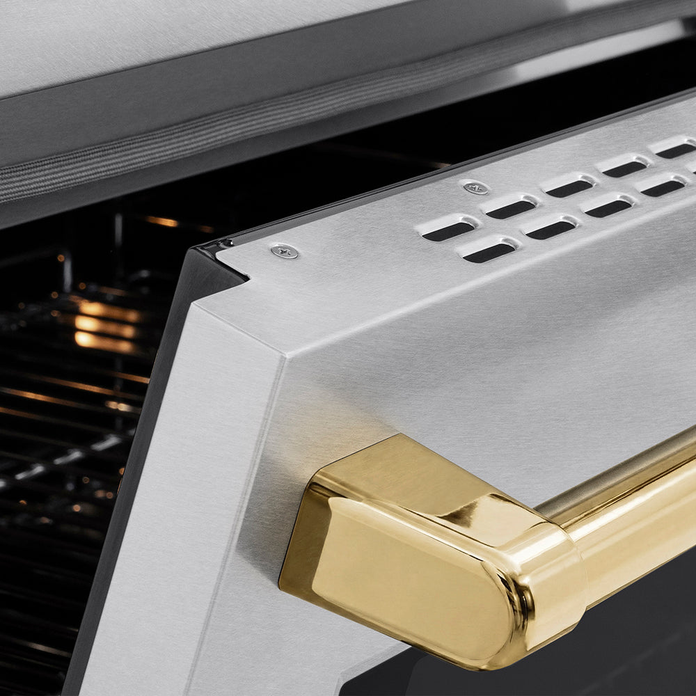 Autograph Edition 24 In. 3.2 Cu. Ft. Paramount Induction Range With 3 Element Cooktop And Electric Convection Oven In Satin Stainless Steel With Polished Gold Accents SINRSZ24G