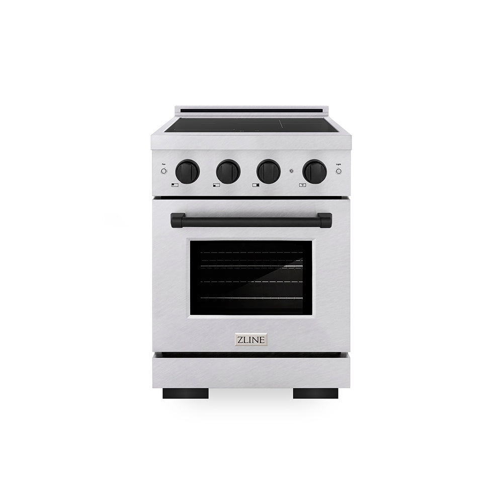 Autograph Edition 24 In. 3.2 Cu. Ft. Paramount Induction Range With 3 Element Cooktop And Electric Convection Oven In Satin Stainless Steel With Matte Black Accents SINRSZ24MB