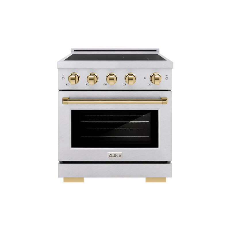Autograph Edition 30 In. 4.2 Cu. Ft. Paramount Induction Range With 4 Element Cooktop And Electric Convection Oven In Satin Stainless Steel With Polished Gold Accents SINRSZ30G