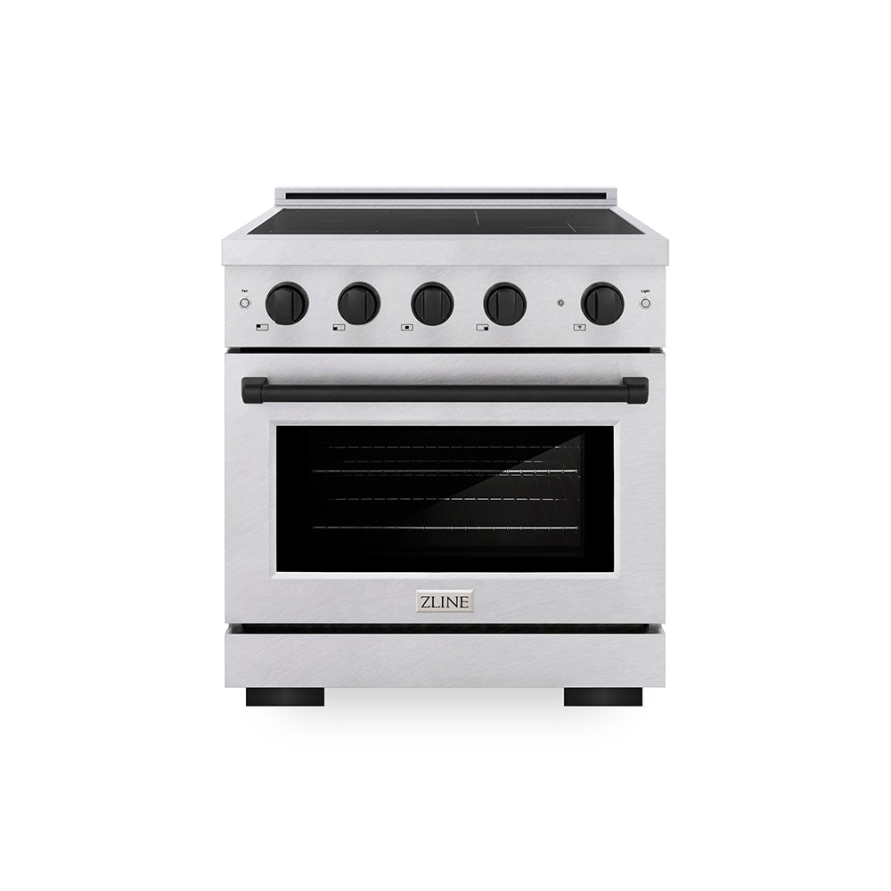 Autograph Edition 30 In. 4.2 Cu. Ft. Paramount Induction Range With 4 Element Cooktop And Electric Convection Oven In Satin Stainless Steel With Matte Black Accents SINRSZ30MB