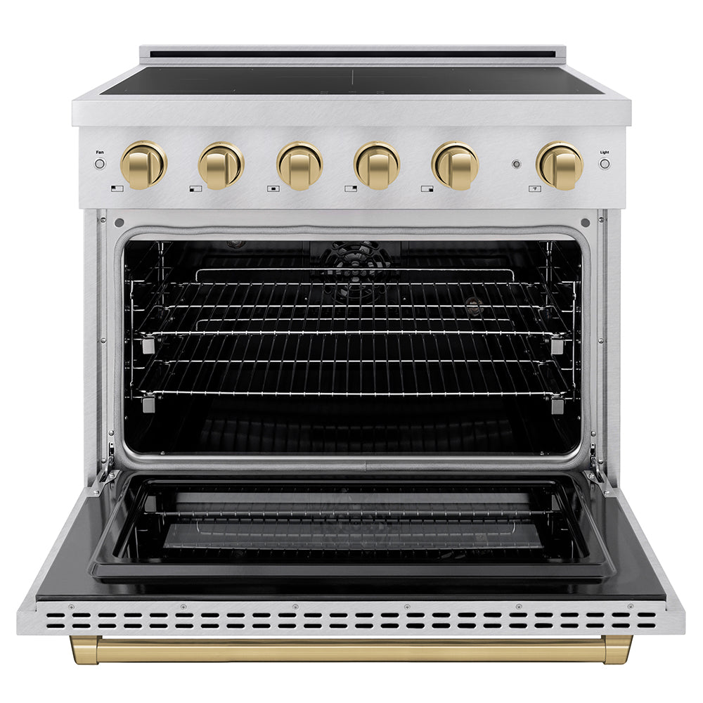Autograph Edition 36 In. 5.2 Cu. Ft. Paramount Induction Range With 5 Element Cooktop And Electric Convection Oven In Satin Stainless Steel With Champagne Bronze Accents SINRSZ36CB