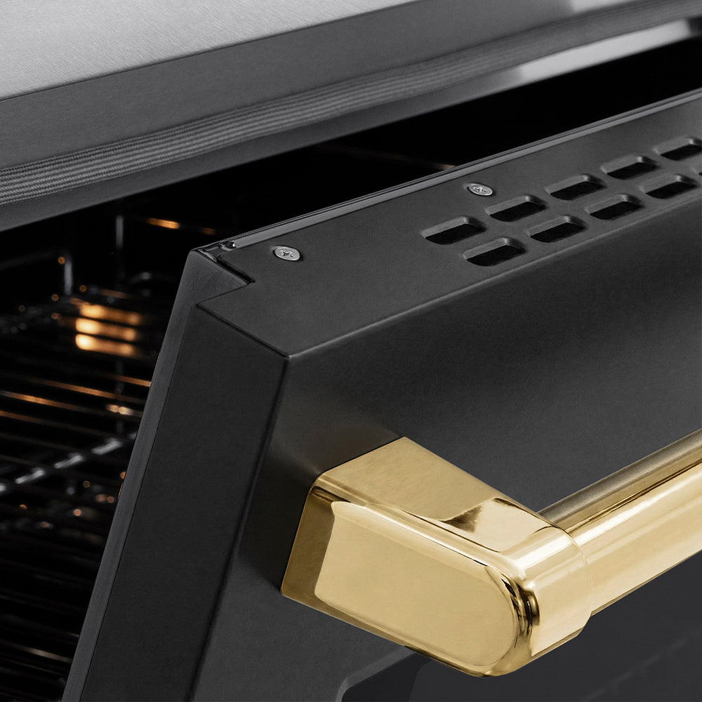 Autograph Edition 36 In. 5.2 Cu. Ft. Paramount Induction Range With 5 Element Cooktop And Electric Convection Oven In Satin Stainless Steel With Black Matte Door And Polished Gold Accents SINRSZBLM36G