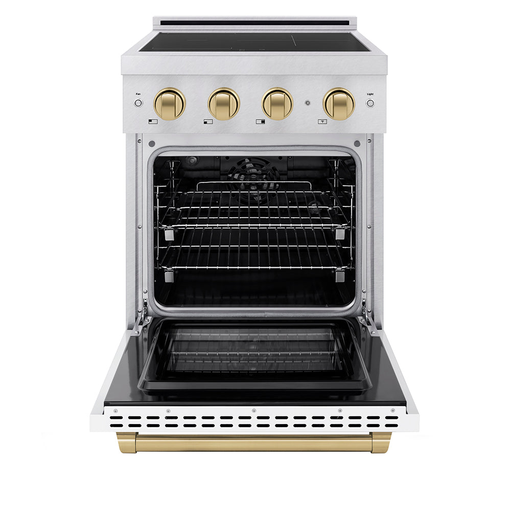Autograph Edition 24 In. 3.2 Cu. Ft. Paramount Induction Range With 3 Element Cooktop And Electric Convection Oven In Satin Stainless Steel With White Matte Door And Champagne Bronze Accents SINRSZWM24CB