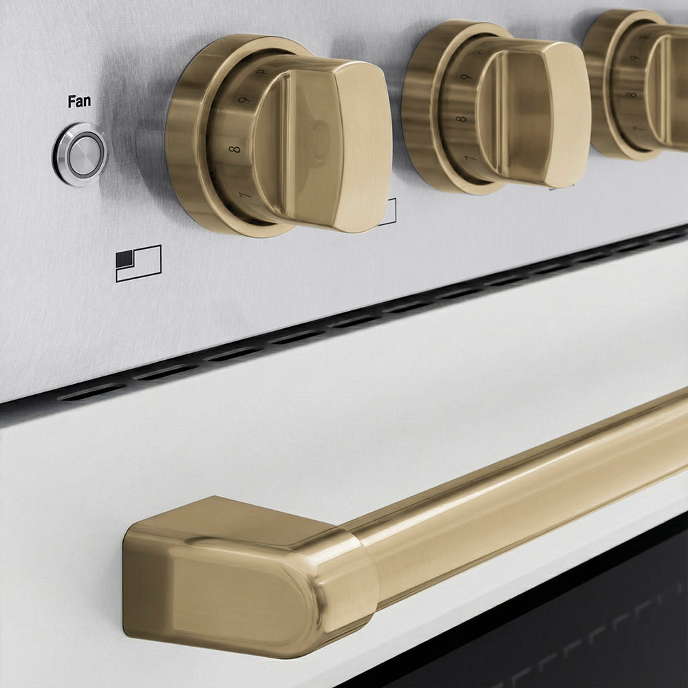 Autograph Edition 24 In. 3.2 Cu. Ft. Paramount Induction Range With 3 Element Cooktop And Electric Convection Oven In Satin Stainless Steel With White Matte Door And Champagne Bronze Accents SINRSZWM24CB