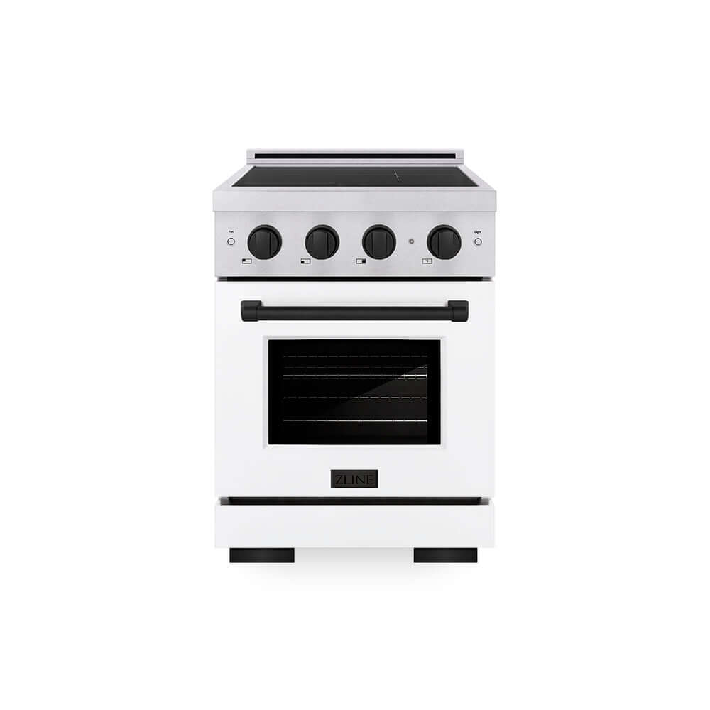 Autograph Edition 24 In. 3.2 Cu. Ft. Paramount Induction Range With 3 Element Cooktop And Electric Convection Oven In Satin Stainless Steel With White Matte Door And Matte Black Accents SINRS